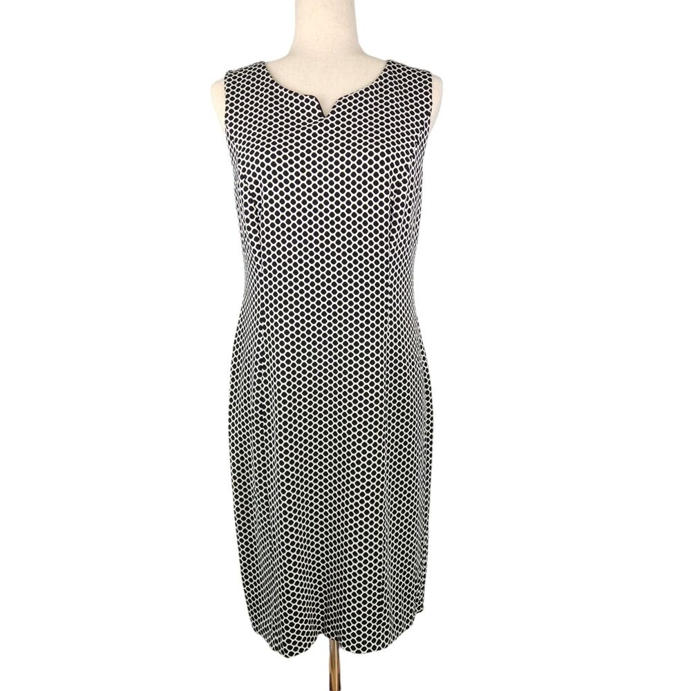 Talbots Sleeveless Sheath Dress Size 10 Black Polka Dot Classic Timeless Capsule